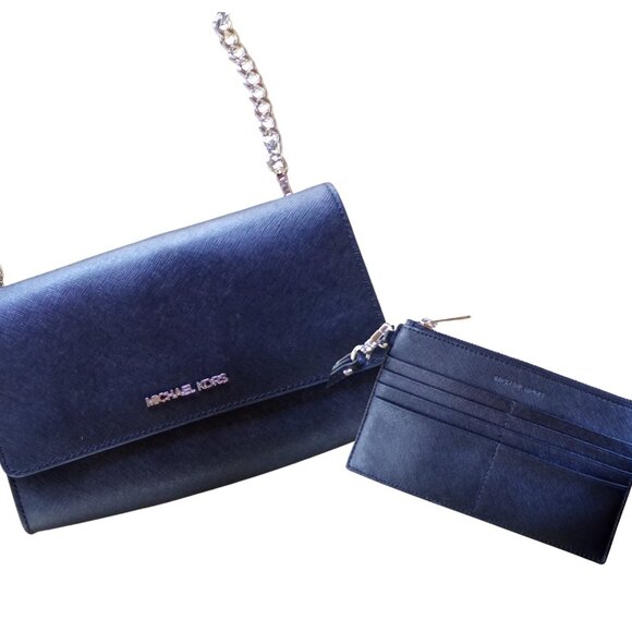 Michael Kors Black Leather Crossbody Cardholder Wristlet 3-1 $348 - Picture 1 of 6